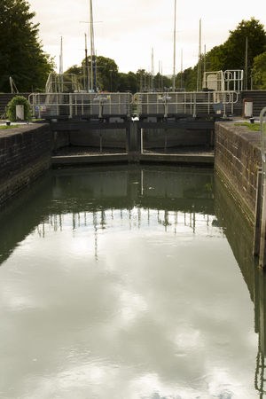 One of two sets of locks that allow access by boat to the River Severn, this is above the semi -tidal basin.の写真素材