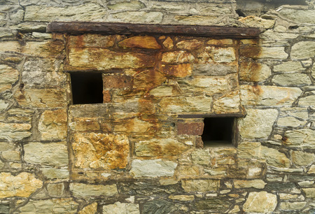 Loopholes of Pillbox, type 26 guarding breakwater at Holyhead, Anglesey, Wales, United Kingdom の写真素材