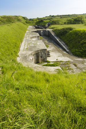 Verne High Angle Battery, remains of Victorian gun emplacements, re-used in World War Two in Portland, Weymouth, Dorset, Englandの写真素材
