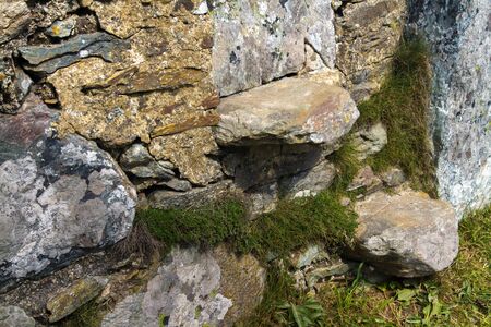 Step style in dry stone wall, Holyhead, Anglesey, Wales, United Kingdom.の写真素材