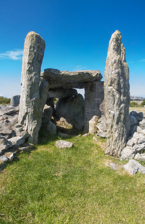 Stones of Trefignath ancient burial chamber. Near to Holyhead, Anglesey, Wales, United Kingdom, Europeの写真素材