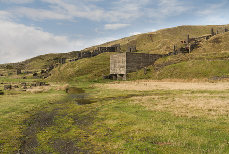 Concrete ruins remains of stone quarry. Clee Hill Shropshire England United Kingdom.の写真素材