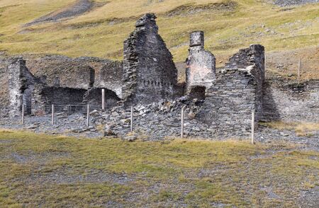 Ruin in the valley of Cwmystwyth, remains of lead mining. Ceredigion, Wales, United Kingdom, Europe.の写真素材