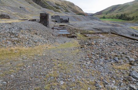 The valley of Cwmystwyth, remains of lead mining. Ceredigion, Wales, United Kingdom, Europe.の写真素材