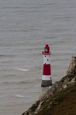 Looking down on lighthouse. Beachy Head, East Sussex, England, United Kingdom.の写真素材