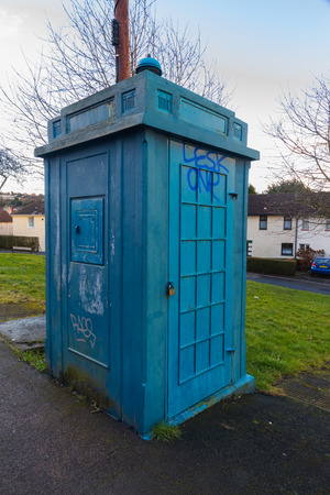Old derelict disused police public call box. Newport, Wales, United Kingdomの写真素材
