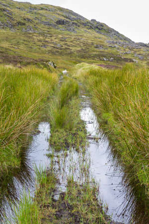 The course of a narrow gauge railway, which carried slate from mines to blaenau ffestiniog, Gwynedd, Wales, United Kingdom.の写真素材