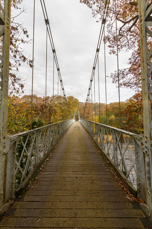 Suspension bridge at Llanstephan, Powys, Wales, United Kingdomの写真素材