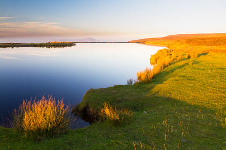 Blue pond last night of day. Keepers Pond, The Blorenge, Abergavenny, Wales, United Kingdomの写真素材