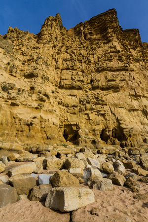 Steep Cliffs of West Bay, film location of Broadchurch. Dorset, England, United Kingdomの写真素材