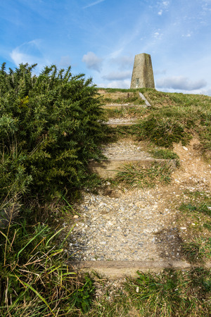 Triangulation Point on Abbotsbury Castle ancient earthwork, Abbotsbury, Dorset, England, United Kingdom.の写真素材