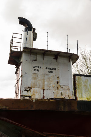 CHEPSTOW â APRIL 6: Bridge of derelict Car Ferry The Severn Princess. Used to take cars and passengers across the Bristol Channel before the Severn Crossing opened in 1966.のeditorial素材
