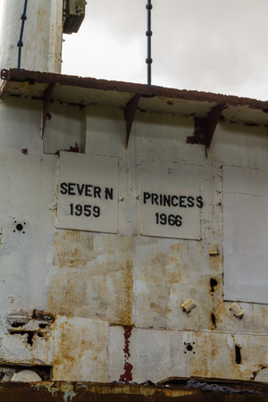 CHEPSTOW â APRIL 6: Bridge of derelict Car Ferry The Severn Princess. Used to take cars and passengers across the Bristol Channel before the Severn Crossing opened in 1966.のeditorial素材