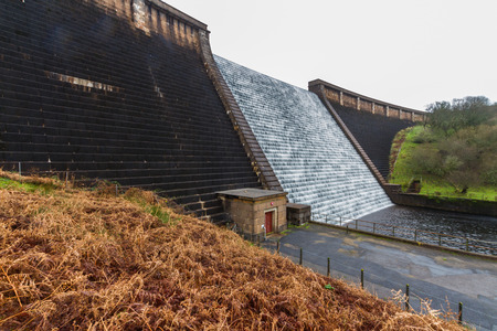 Avon Dam with water flowing down. Dartmoor, Devon, England, United Kingdom.の写真素材
