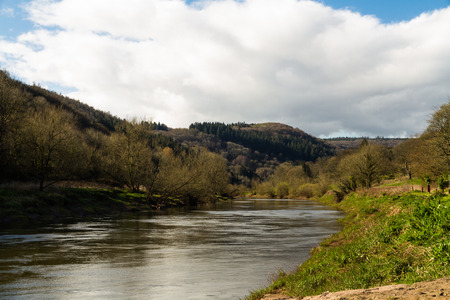 Afternoon view of the River Wye, the border between England and Wales, Brockweir.の写真素材