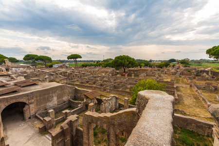 Roman building ruins at Ostia Antica, roman city. Rome in Italy.のeditorial素材