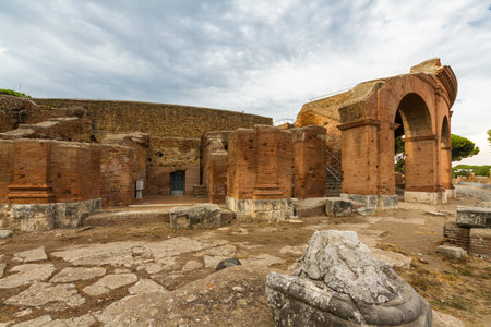 Roman building ruins at Ostia Antica, roman city. Rome in Italy.のeditorial素材