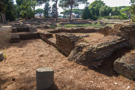 Roman building ruins at Ostia Antica, roman city. Rome in Italy.のeditorial素材