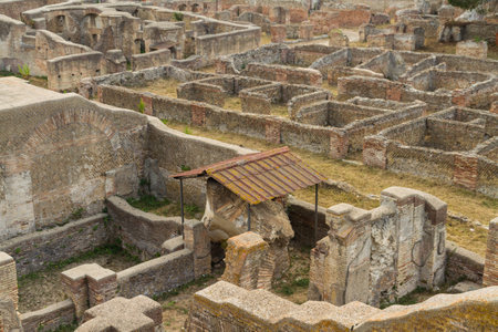 Roman building ruins at Ostia Antica, roman city. Rome in Italy.のeditorial素材