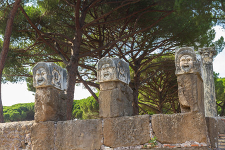 Roman sculptures at Ostia Antica, roman city. Rome in Italy.のeditorial素材