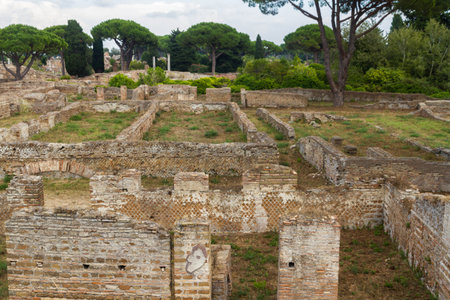Roman building ruins at Ostia Antica, roman city. Rome in Italy.のeditorial素材