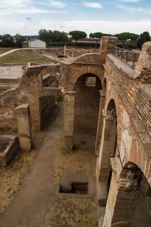 Roman building ruins at Ostia Antica, roman city. Rome in Italy.のeditorial素材