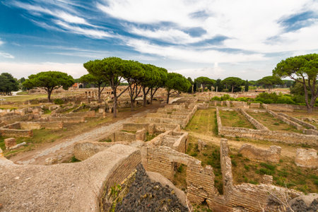 Roman building ruins at Ostia Antica, roman city. Rome in Italy.のeditorial素材