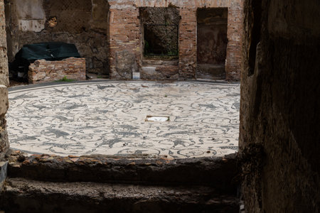 Roman mosaic floor at Ostia Antica, roman city. Rome in Italy.のeditorial素材