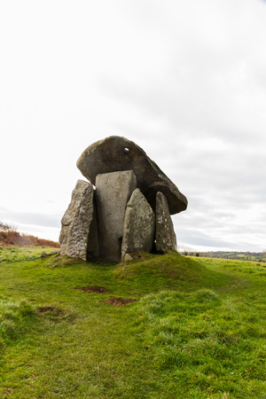 Trethevy Quoit or the Giants House. Liskeard, Cornwall, England, United Kingdom. Copyspace at top.の写真素材