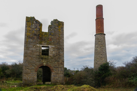 Ruined beam engine house for Great Work Tin, Copper and lead  Mine. Godolphin, Cornwall, England, United Kingdom.の写真素材