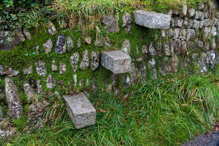 Step style in dry stone wall, Cornwall, England, United Kingdom.の写真素材