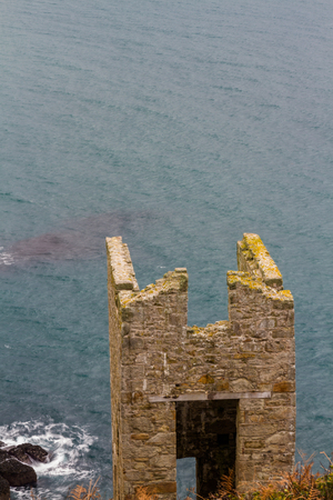 Ruined beam engine house for Wheal trewavas Tin Mine. Rinsey, Cornwall, England, United Kingdom.の写真素材
