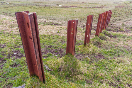 World War Two Anti Tank rails, Kidwelly, Wales, United Kingdom, Europeの写真素材