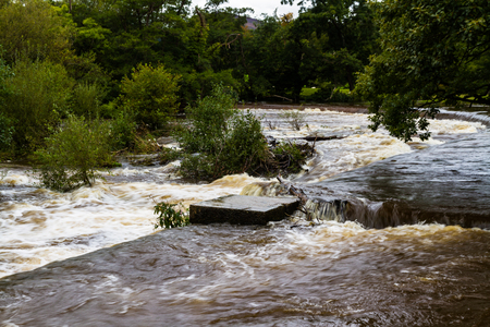 View of the Horseshoe Falls, a weir on the River Dee, Llangollen, North Wales.の写真素材