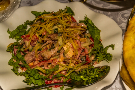 Meat salad part of banquet. Almaty, Kazakhstan, Central Asiaの写真素材