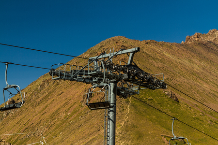 Pylon of cable car with mountains in Summer.の写真素材
