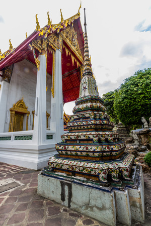 Stupas at Wat Pho Buddhist Temple in Bangkok, Thailandの写真素材
