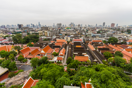 Bangkok city skyline  from Golden Mountain Buddhist Templeの写真素材