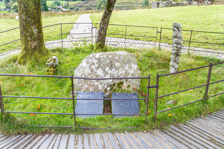 Monument to dog, Gelertâs Grave, Snowdonia, North Wales, Gwynedd, United Kingdom.の写真素材