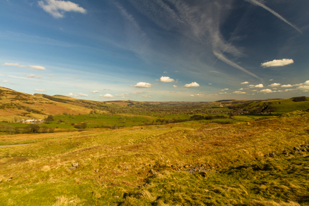 The Hope Valley and Breedon Cement Works, from near Mam Tor. Peak District National Park, Derbyshire, England, UK.の写真素材