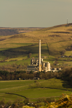 Breedon Hope Cement Works, from near Mam Tor. Peak District National Park, Derbyshire, England, UK.の写真素材