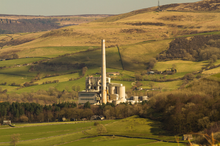 Breedon Hope Cement Works, from near Mam Tor. Peak District National Park, Derbyshire, England, UK.の写真素材