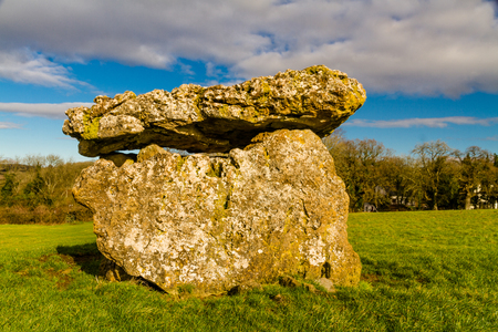 St Lythans Burial Chamber, also called gwal-y-filiast, chambered long cairn. South Wales, United Kingdom.の写真素材