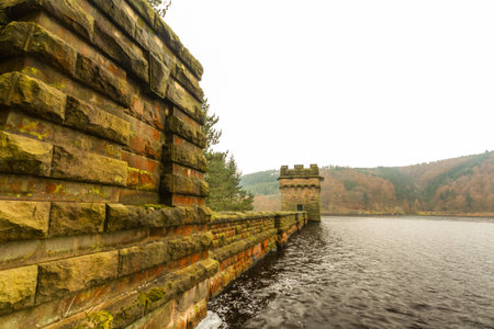 Derwent Dam and  Ladybower reservoir. Near Sheffield, in Peak District, Derbyshire, England, United Kingdom.のeditorial素材