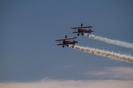 Bournemouth, United Kingdom â Bournemouth Air Festival 2018 The Aero SuperBatics Wingwalkers two areoplanes  on September 2 2018 in Bournemouth.のeditorial素材