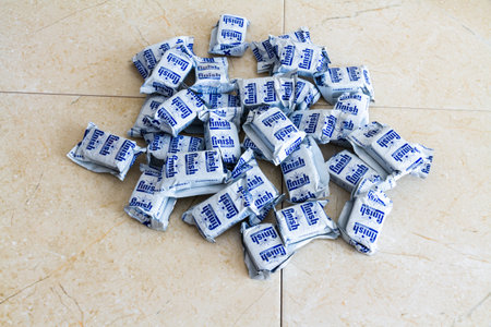 Illustrative editorial of Finish Powerball dish washing machine tablets â€“ Bournemouth, United...