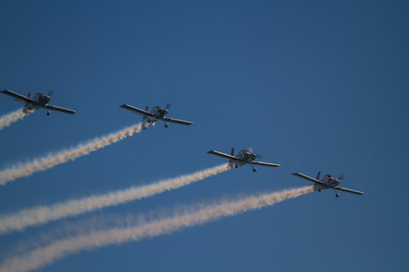 Bournemouth, United Kingdom â Bournemouth Air Festival 2018 Team Raven Display Team show aeroplane on September 2 2018 in Bournemouth.のeditorial素材