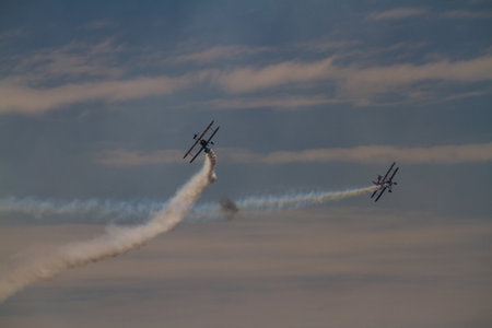 Bournemouth, United Kingdom â Bournemouth Air Festival 2018 The Aero SuperBatics Wingwalkers two areoplanes  on September 2 2018 in Bournemouth.のeditorial素材