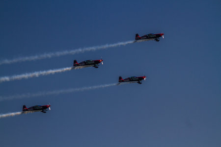 Bournemouth, United Kingdom â Bournemouth Air Festival 2018 The Blades Display Team show aeroplane on September 2 2018 in Bournemouth.のeditorial素材