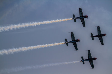 Bournemouth, United Kingdom â€“ Bournemouth Air Festival 2018 The Blades Display Team show...